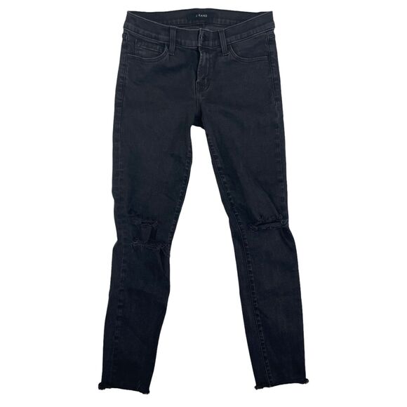J Brand Denim - J Brand Black/Gray Denim Low Rise Distressed Crop Skinny Jeans Sz 26 Stretch